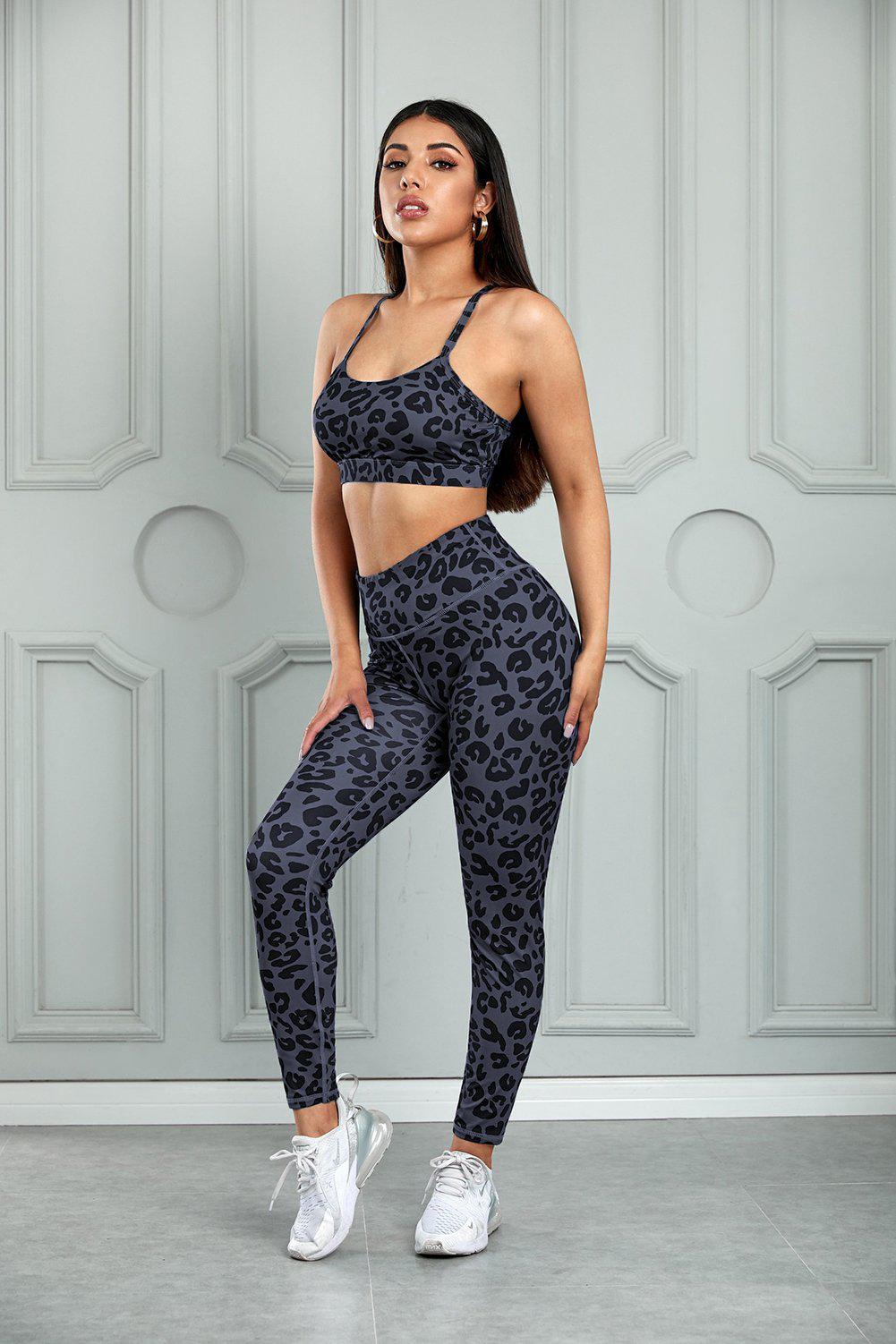 Leopard Sports Bra and Leggings Set BLUE ZONE PLANET