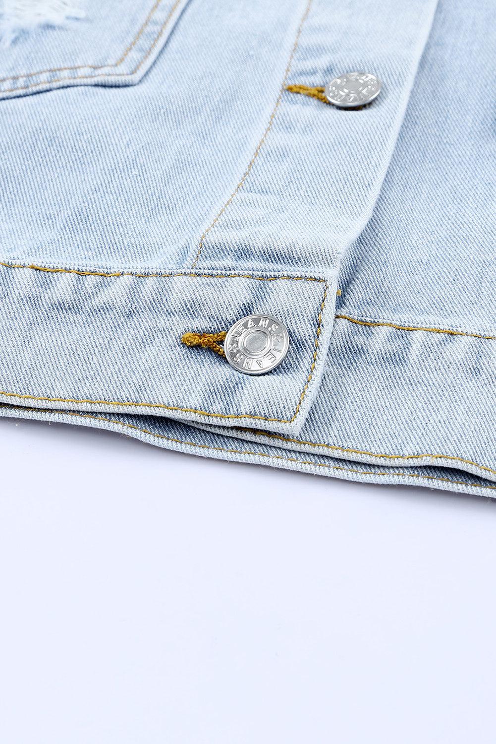Leopard Star Applique Distressed Denim Jacket-TOPS / DRESSES-[Adult]-[Female]-2022 Online Blue Zone Planet