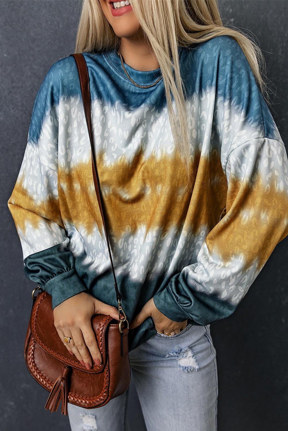 Leopard Tie-Dye Dropped Shoulder Sweatshirt BLUE ZONE PLANET