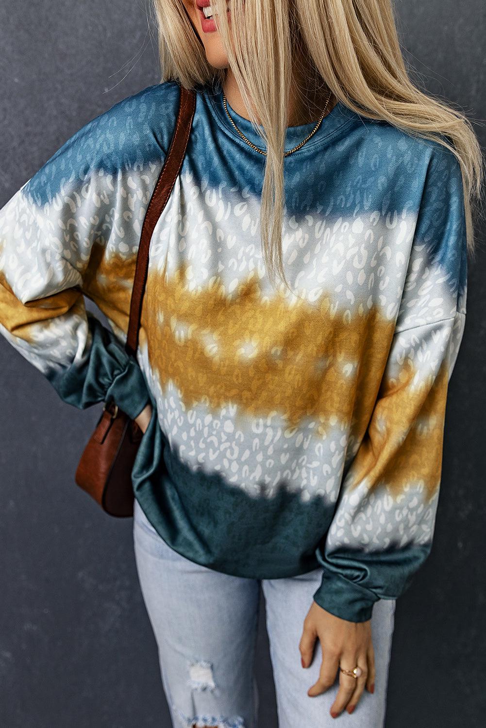 Leopard Tie-Dye Dropped Shoulder Sweatshirt BLUE ZONE PLANET