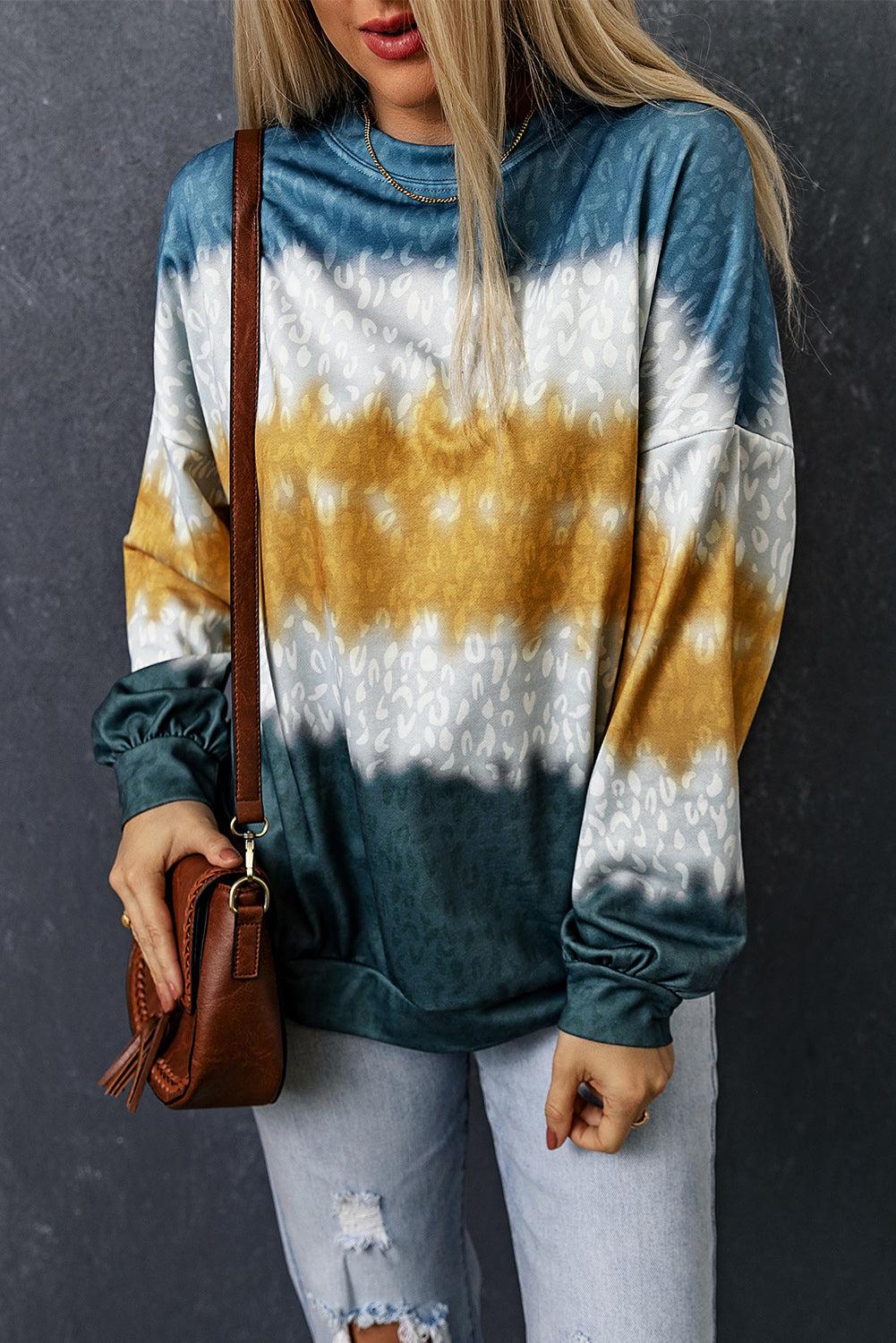 Leopard Tie-Dye Dropped Shoulder Sweatshirt BLUE ZONE PLANET