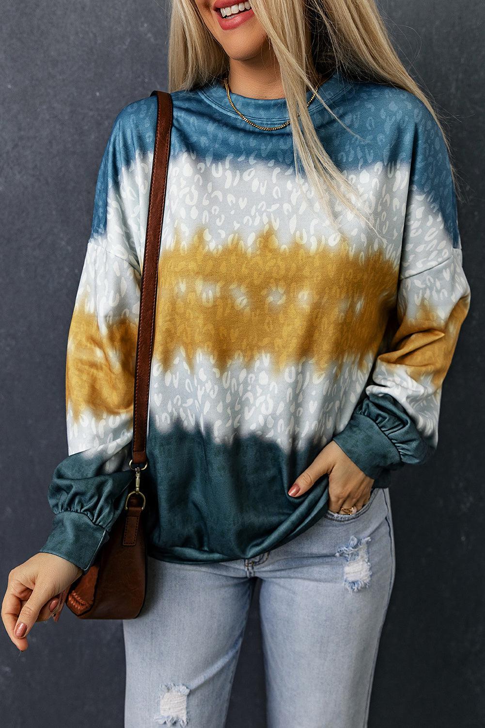 Leopard Tie-Dye Dropped Shoulder Sweatshirt BLUE ZONE PLANET