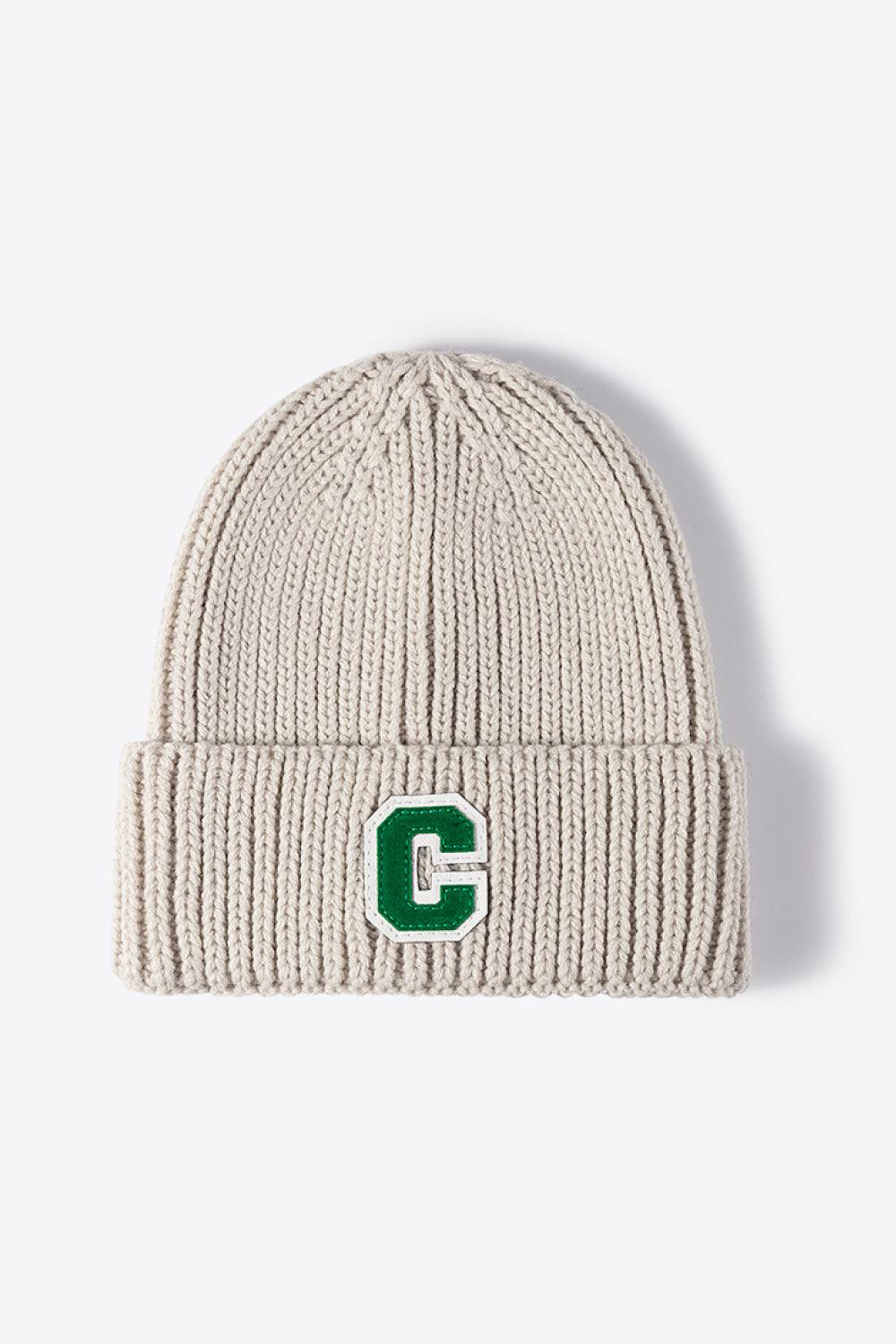 Letter C Patch Cuffed Beanie-[Adult]-[Female]-Beige-One Size-2022 Online Blue Zone Planet
