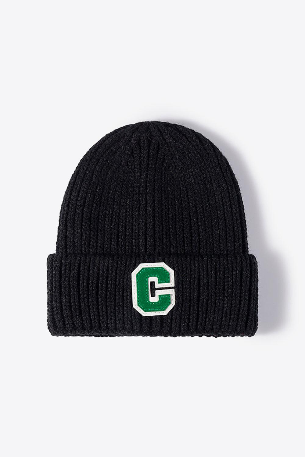 Letter C Patch Cuffed Beanie-[Adult]-[Female]-Black-One Size-2022 Online Blue Zone Planet