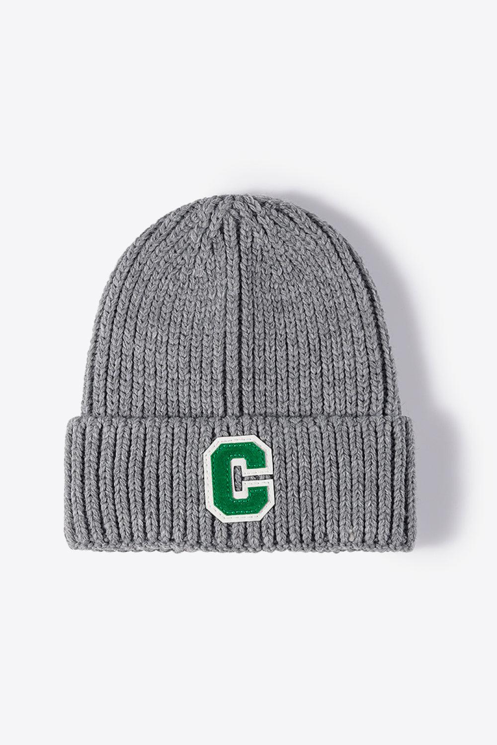 Letter C Patch Cuffed Beanie-[Adult]-[Female]-Gray-One Size-2022 Online Blue Zone Planet
