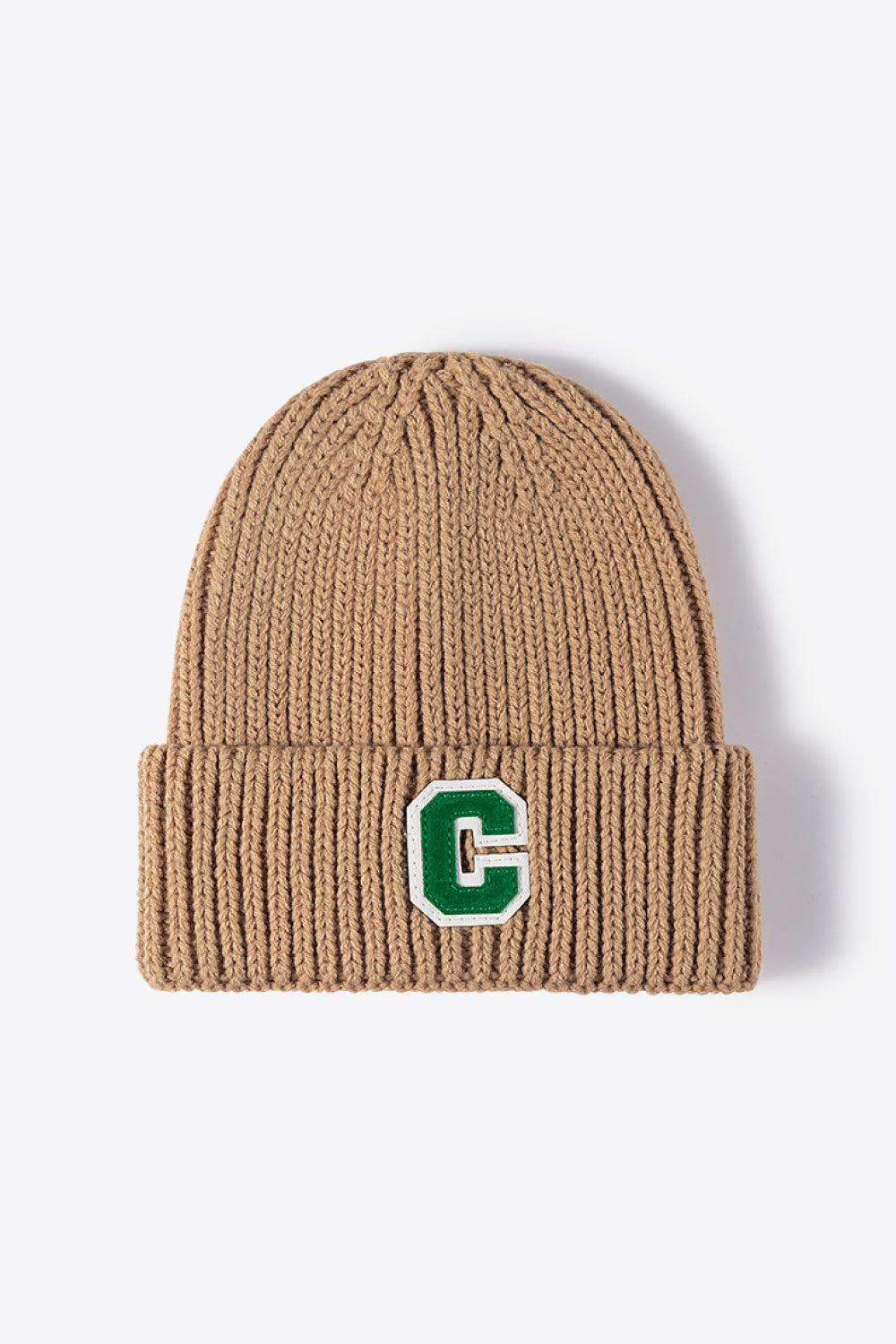 Letter C Patch Cuffed Beanie-[Adult]-[Female]-Khaki-One Size-2022 Online Blue Zone Planet