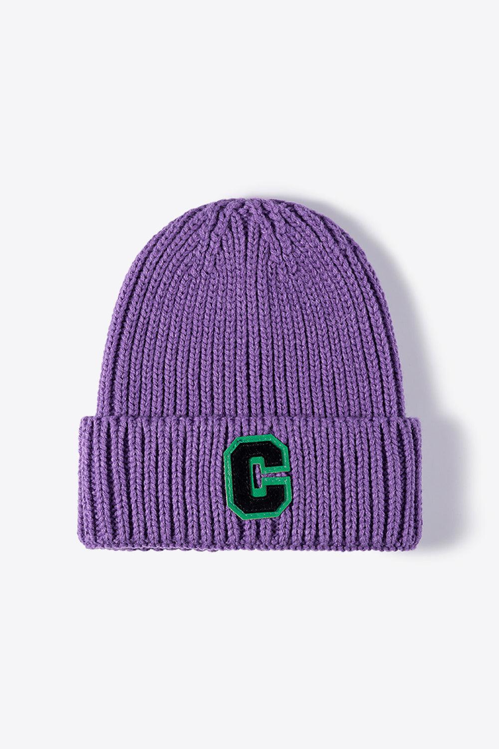 Letter C Patch Cuffed Beanie-[Adult]-[Female]-Purple-One Size-2022 Online Blue Zone Planet