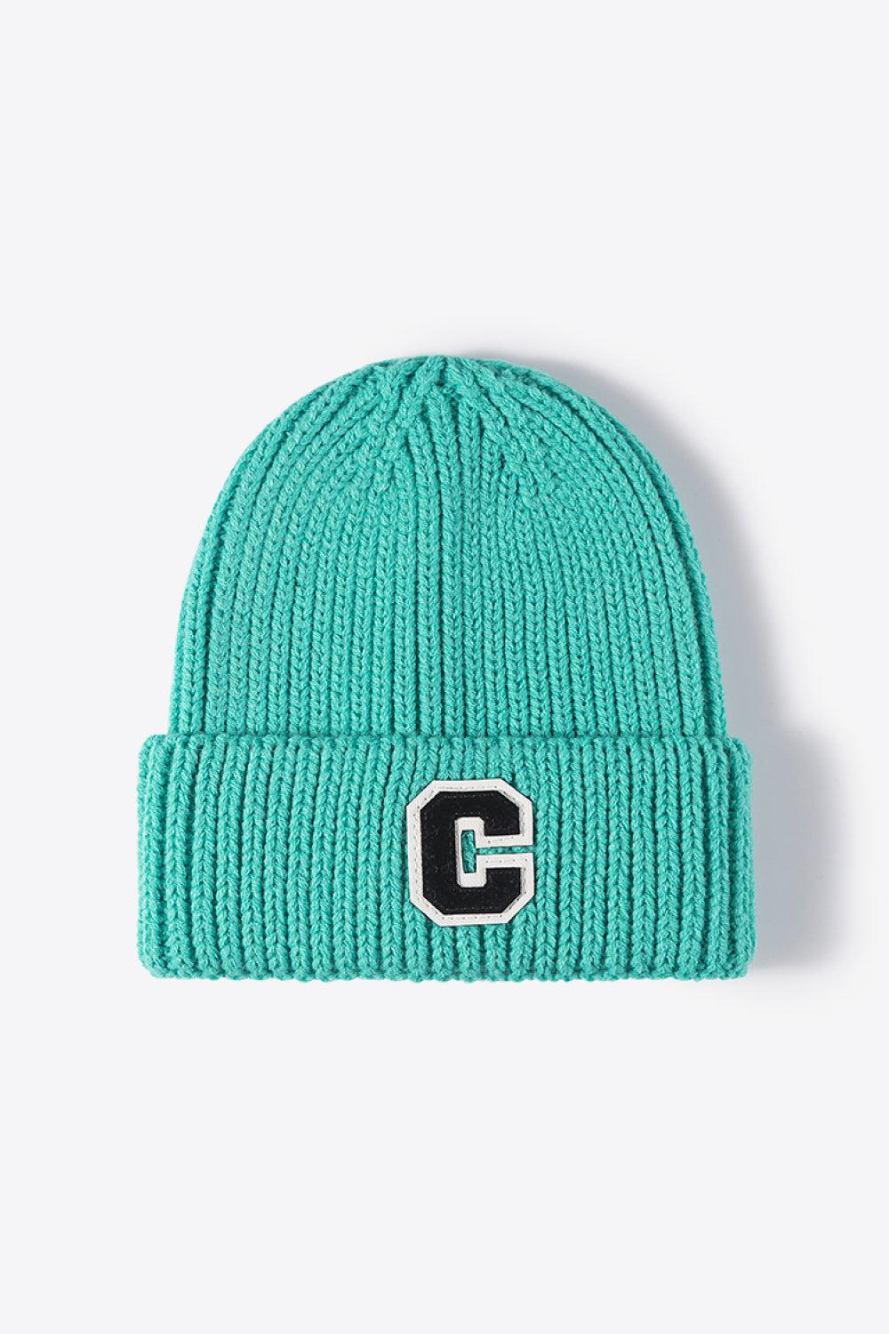 Letter C Patch Cuffed Beanie-[Adult]-[Female]-Teal-One Size-2022 Online Blue Zone Planet