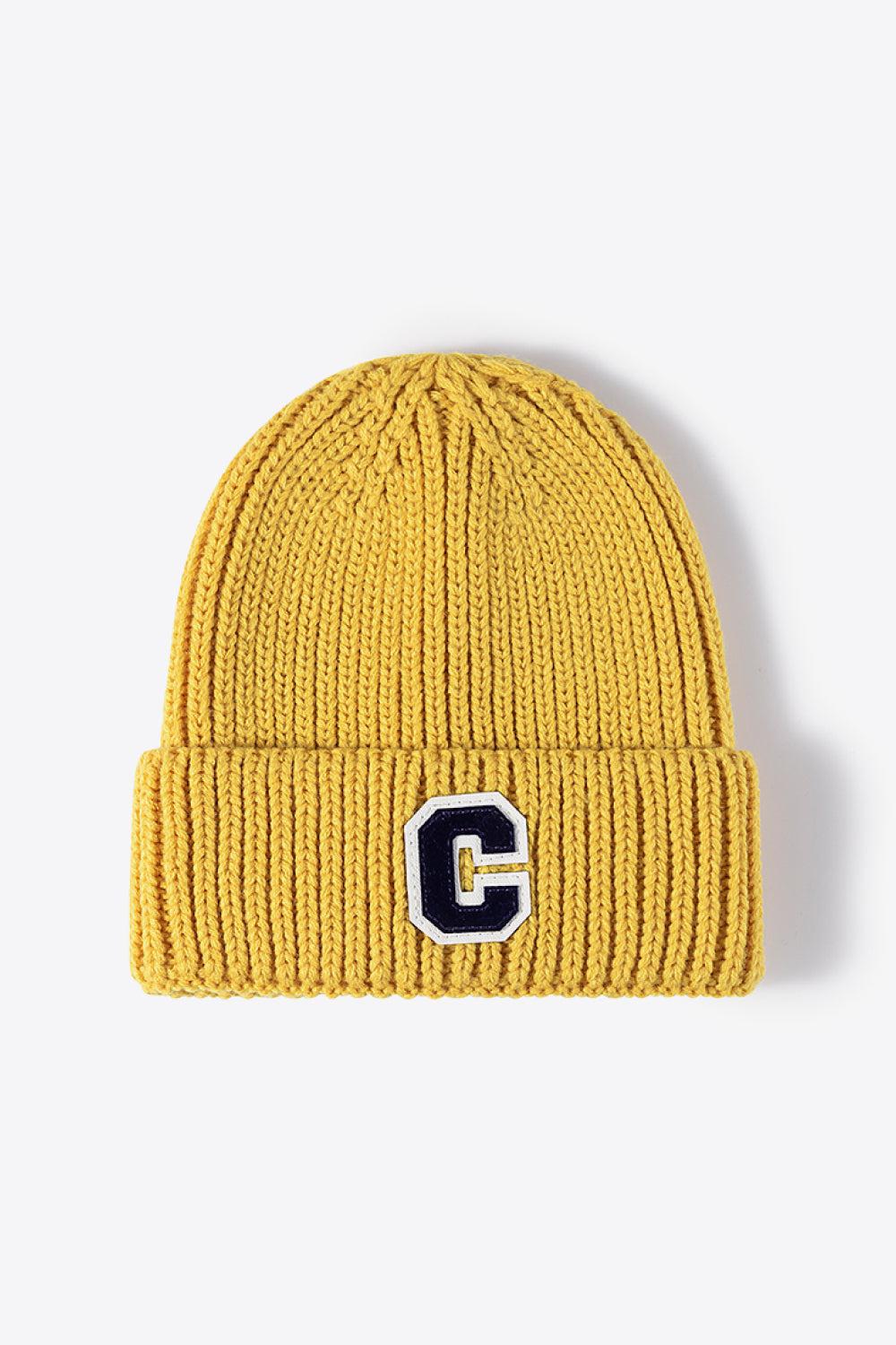 Letter C Patch Cuffed Beanie-[Adult]-[Female]-Yellow-One Size-2022 Online Blue Zone Planet