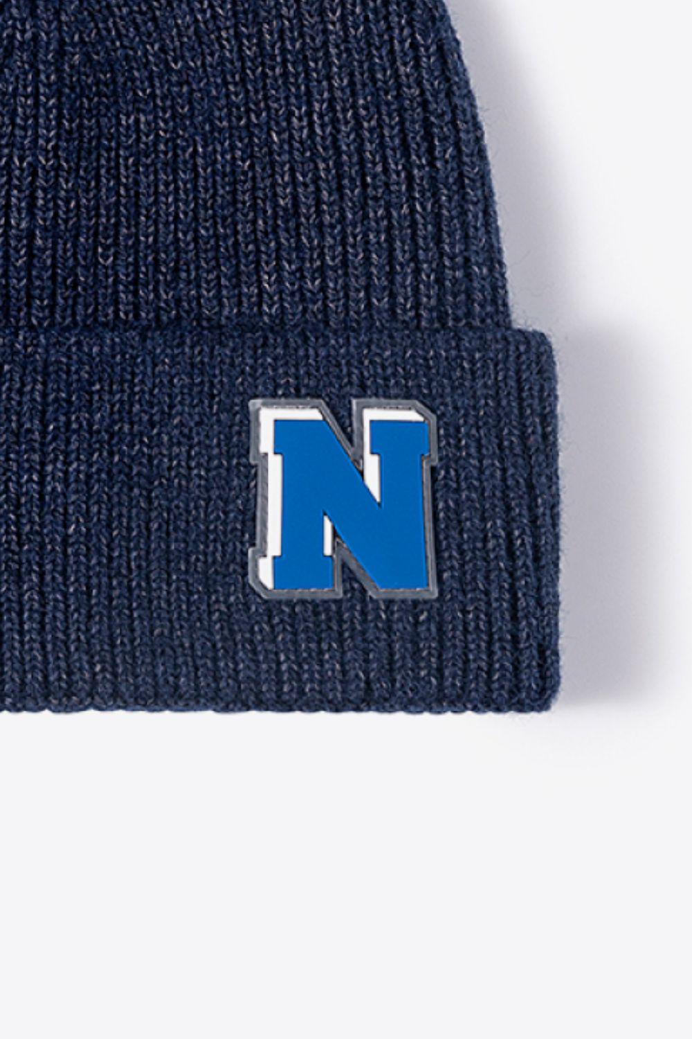 Letter N Patch Cuffed Knit Beanie-[Adult]-[Female]-2022 Online Blue Zone Planet