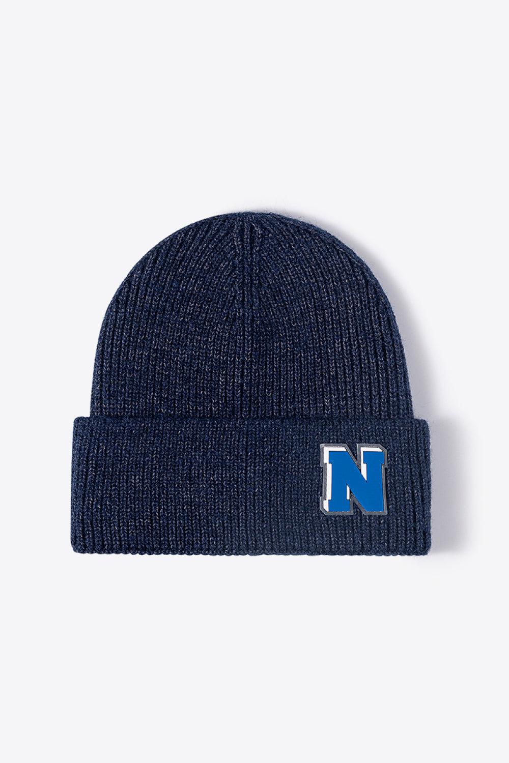 Letter N Patch Cuffed Knit Beanie-[Adult]-[Female]-Navy-One Size-2022 Online Blue Zone Planet