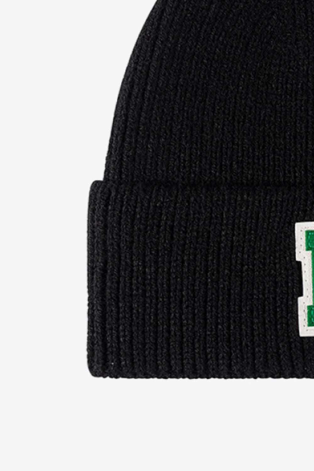 Letter Patch Cuffed Knit Beanie BLUE ZONE PLANET