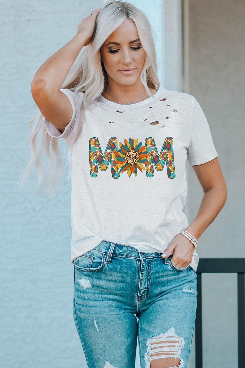 Letter Sunflower Graphic Distressed Tee BLUE ZONE PLANET