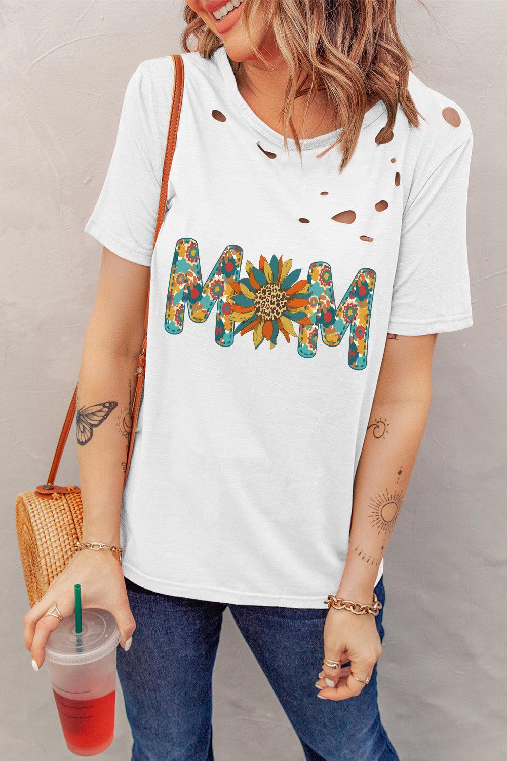 Letter Sunflower Graphic Distressed Tee BLUE ZONE PLANET