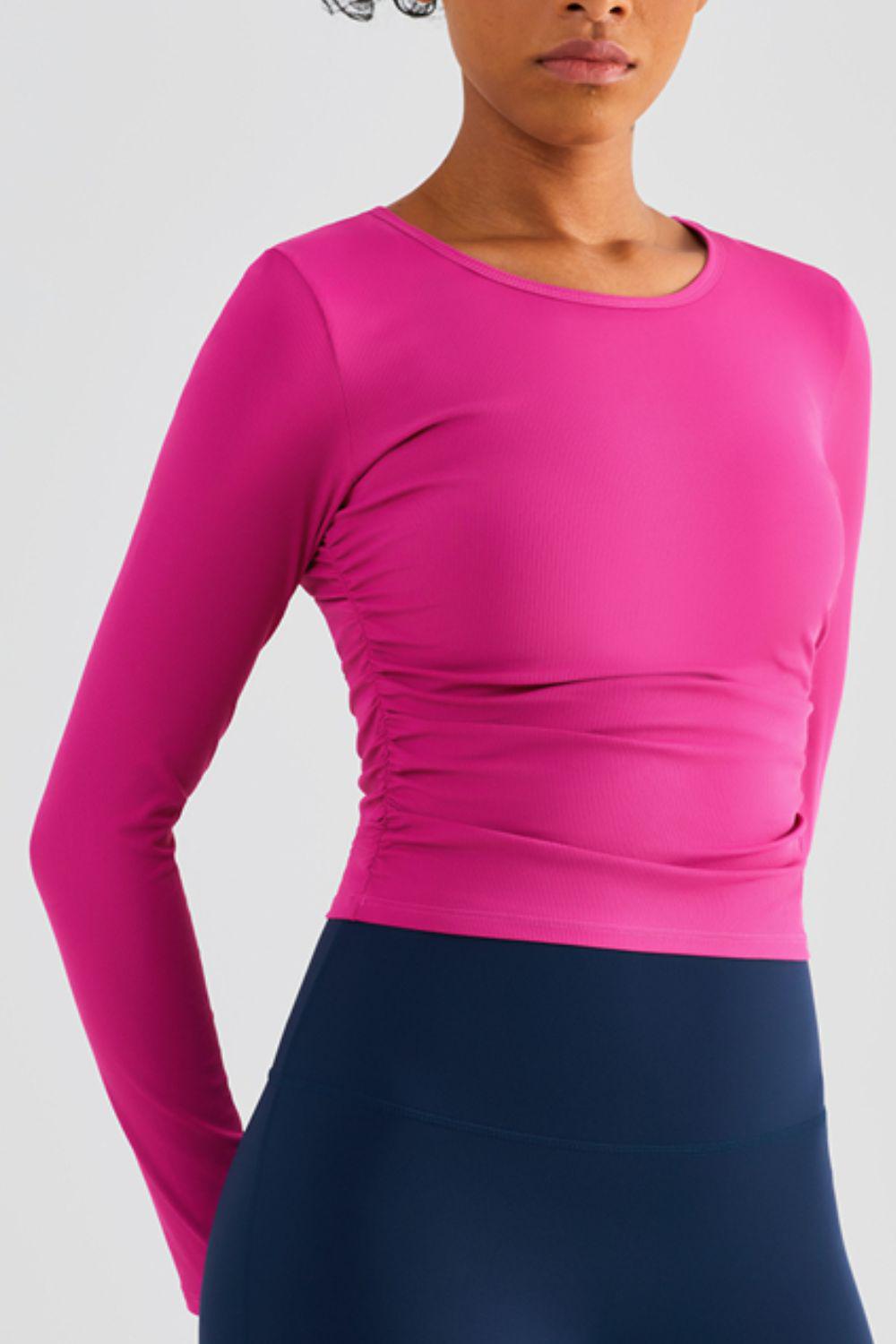 Lightweight Round Neck Long Sleeve Sports Top-TOPS / DRESSES-[Adult]-[Female]-Fuchsia-4-2022 Online Blue Zone Planet
