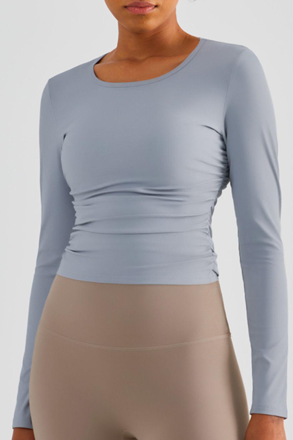 Lightweight Round Neck Long Sleeve Sports Top-TOPS / DRESSES-[Adult]-[Female]-Steel-4-2022 Online Blue Zone Planet
