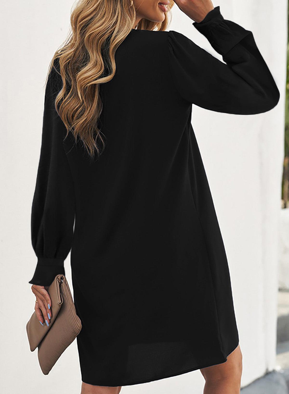 Long Puff Sleeve Notched Neck Dress BLUE ZONE PLANET