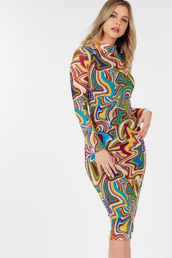 Long Sleeve Bodycon With Letter Print Blue Zone Planet