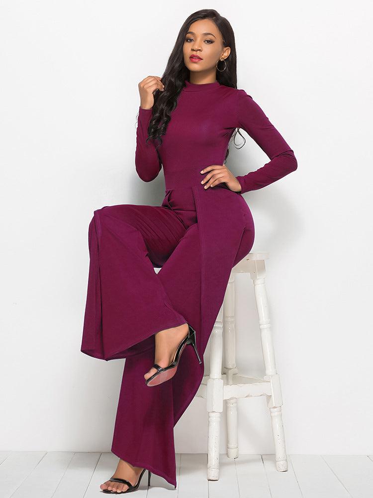 Long Sleeve Mock Neck Wide Leg Jumpsuit BLUE ZONE PLANET