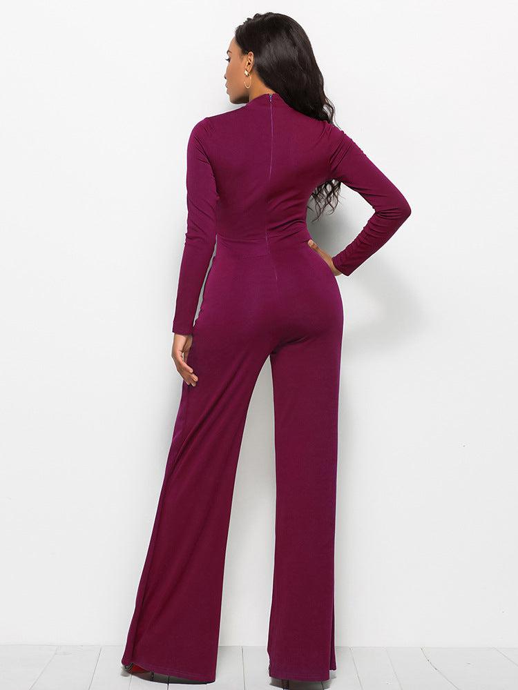 Long Sleeve Mock Neck Wide Leg Jumpsuit BLUE ZONE PLANET