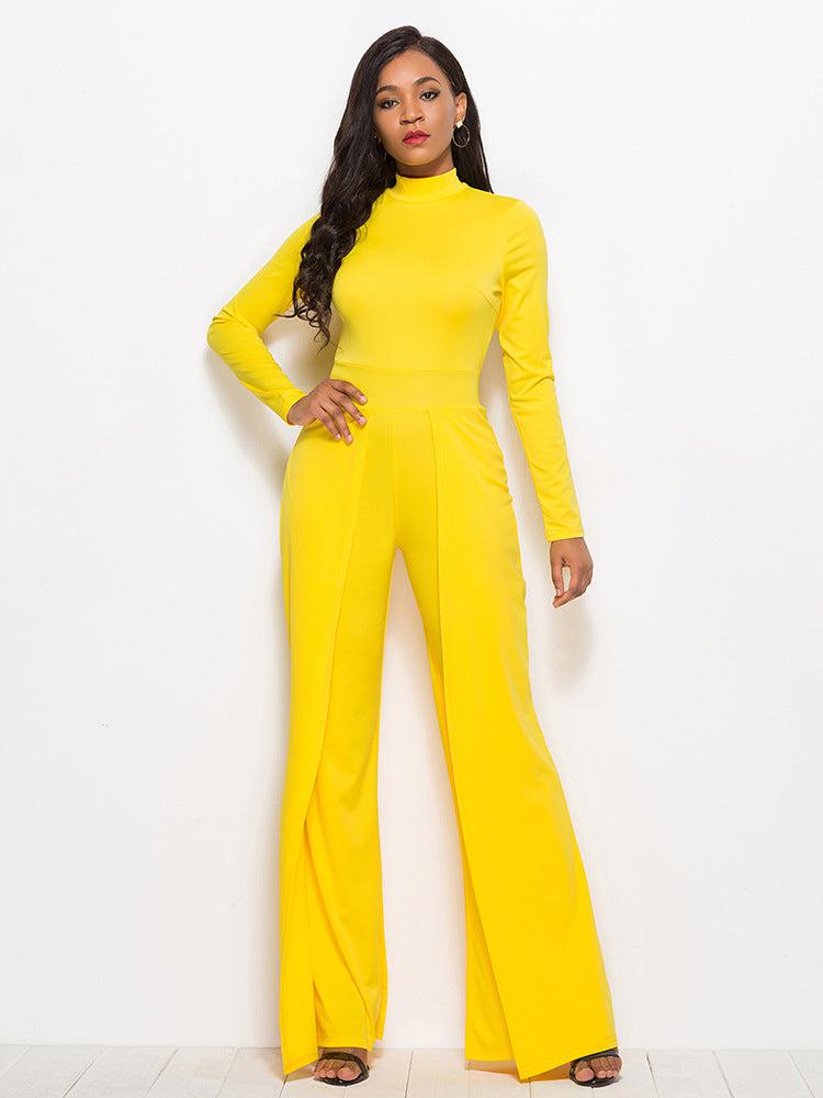 Long Sleeve Mock Neck Wide Leg Jumpsuit BLUE ZONE PLANET