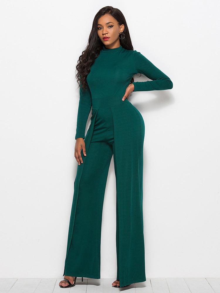 Long Sleeve Mock Neck Wide Leg Jumpsuit BLUE ZONE PLANET