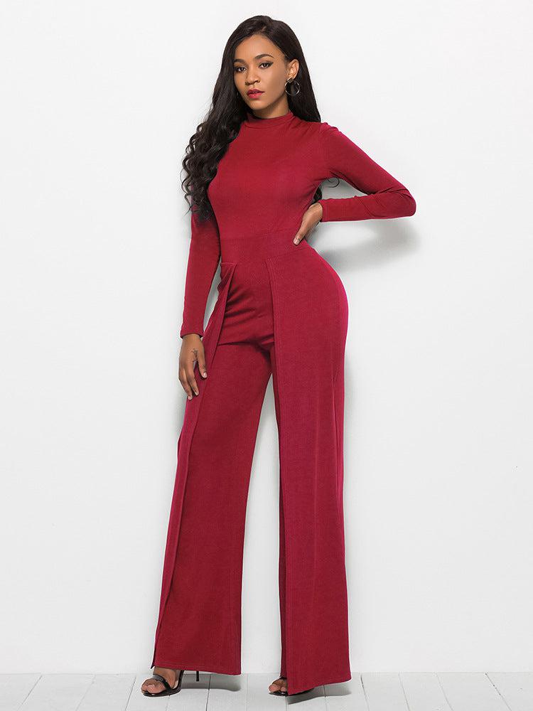 Long Sleeve Mock Neck Wide Leg Jumpsuit BLUE ZONE PLANET