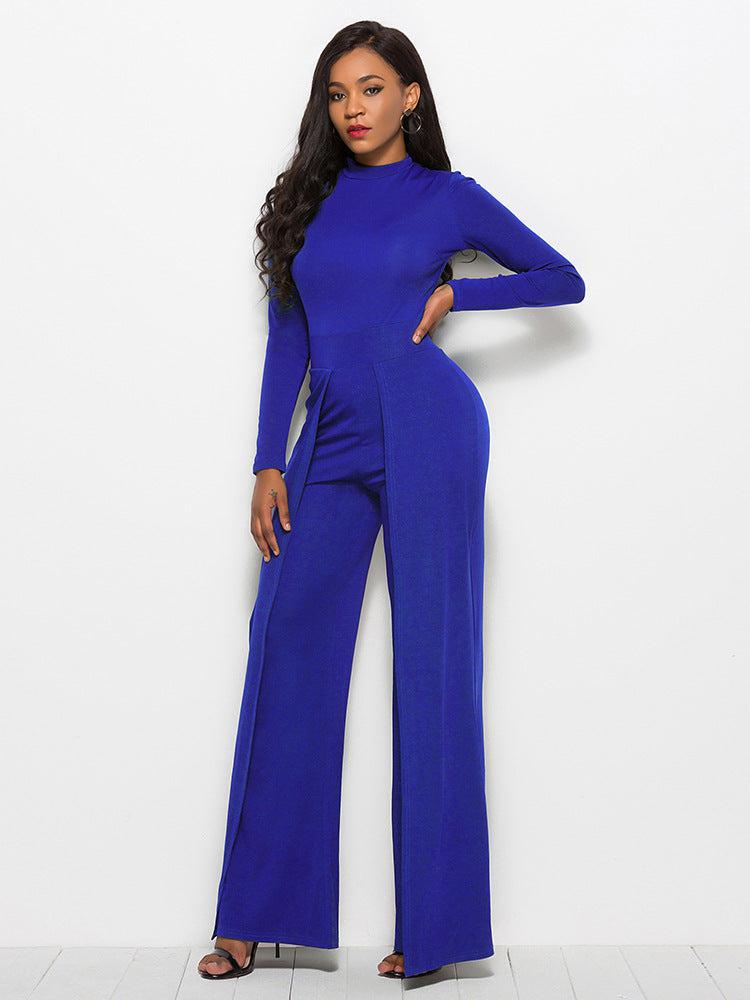 Long Sleeve Mock Neck Wide Leg Jumpsuit BLUE ZONE PLANET