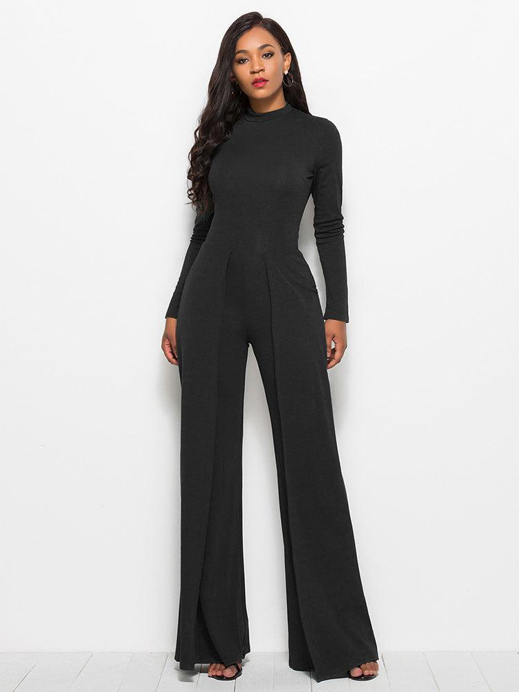 Long Sleeve Mock Neck Wide Leg Jumpsuit BLUE ZONE PLANET