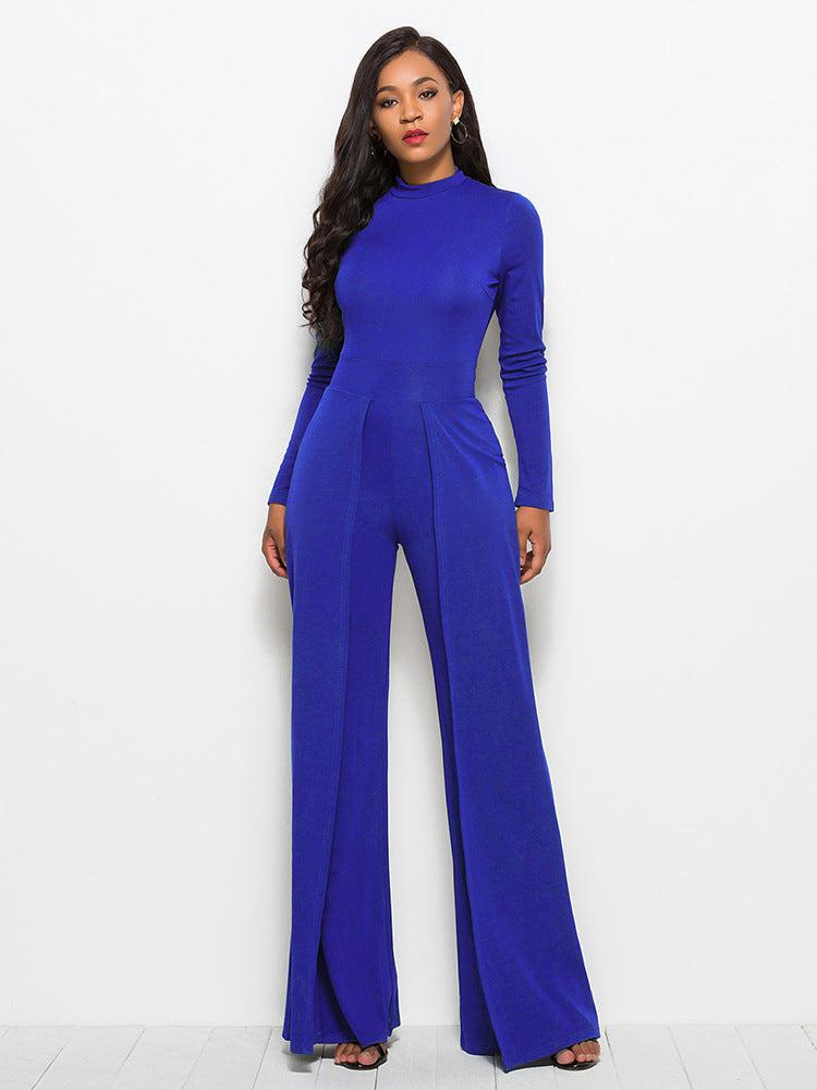 Blue jumpsuit long sleeve on sale