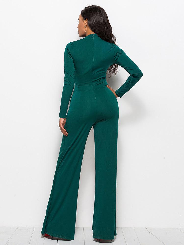 Long Sleeve Mock Neck Wide Leg Jumpsuit BLUE ZONE PLANET