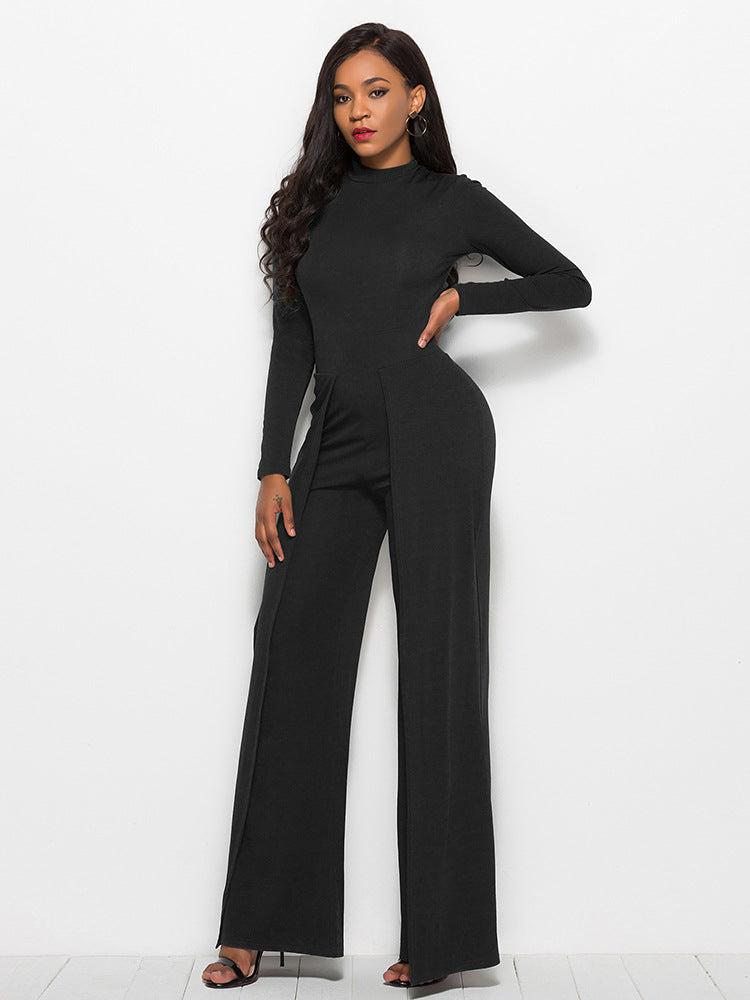 Long Sleeve Mock Neck Wide Leg Jumpsuit BLUE ZONE PLANET