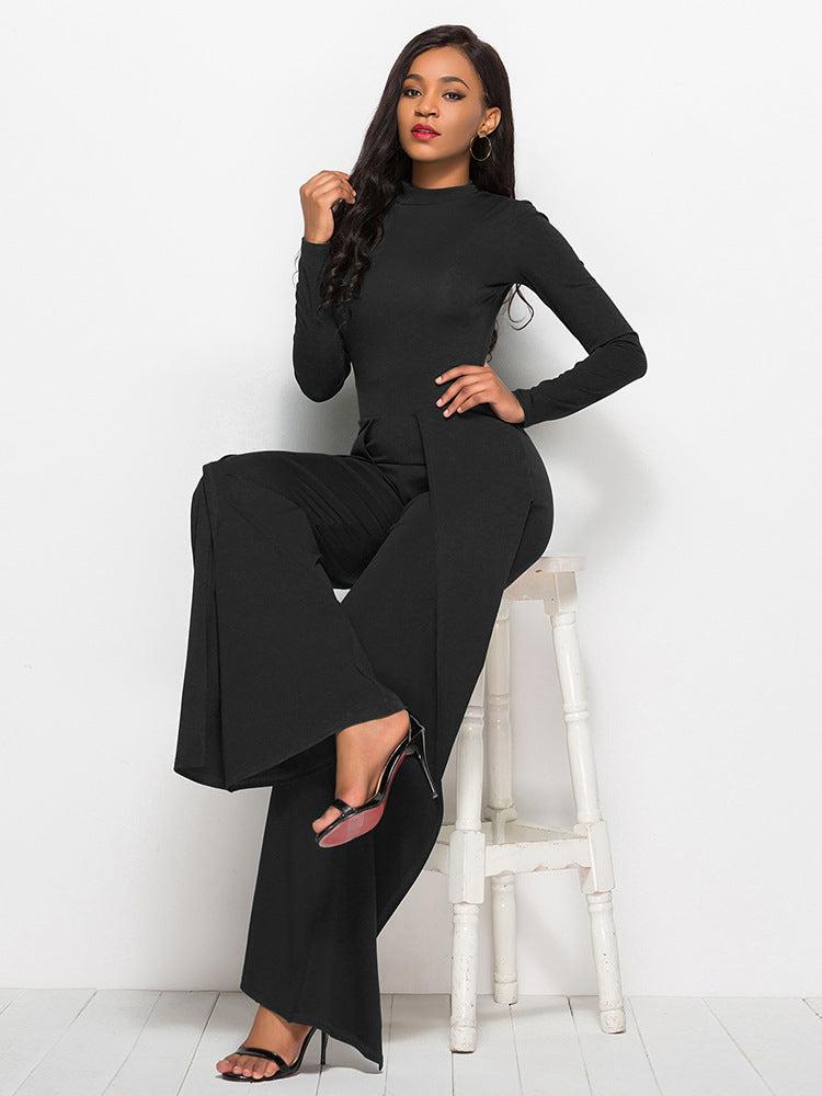 Long Sleeve Mock Neck Wide Leg Jumpsuit BLUE ZONE PLANET