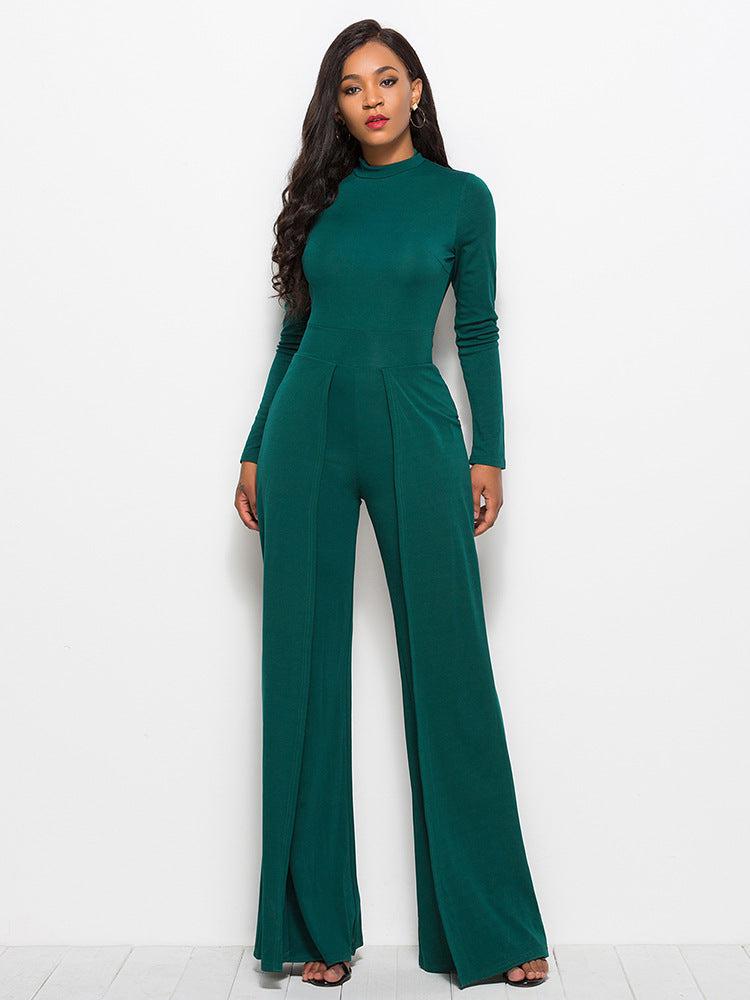 Long Sleeve Mock Neck Wide Leg Jumpsuit BLUE ZONE PLANET