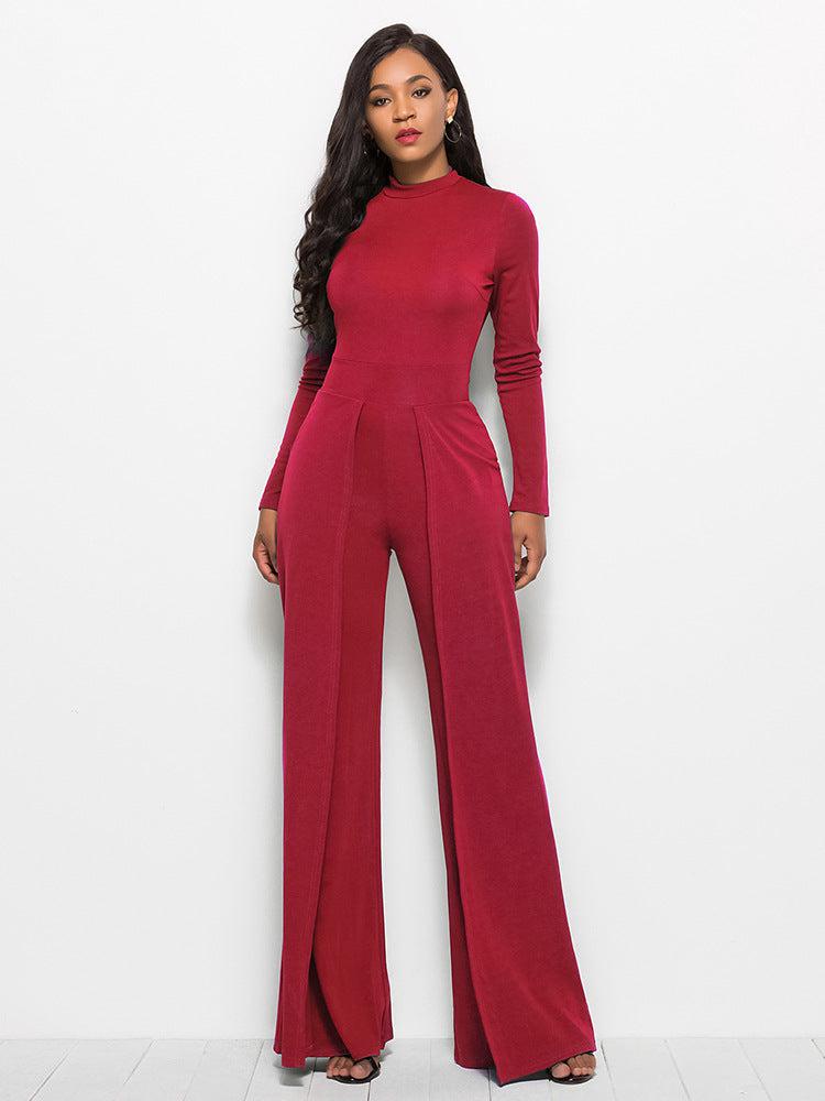 Long Sleeve Mock Neck Wide Leg Jumpsuit BLUE ZONE PLANET