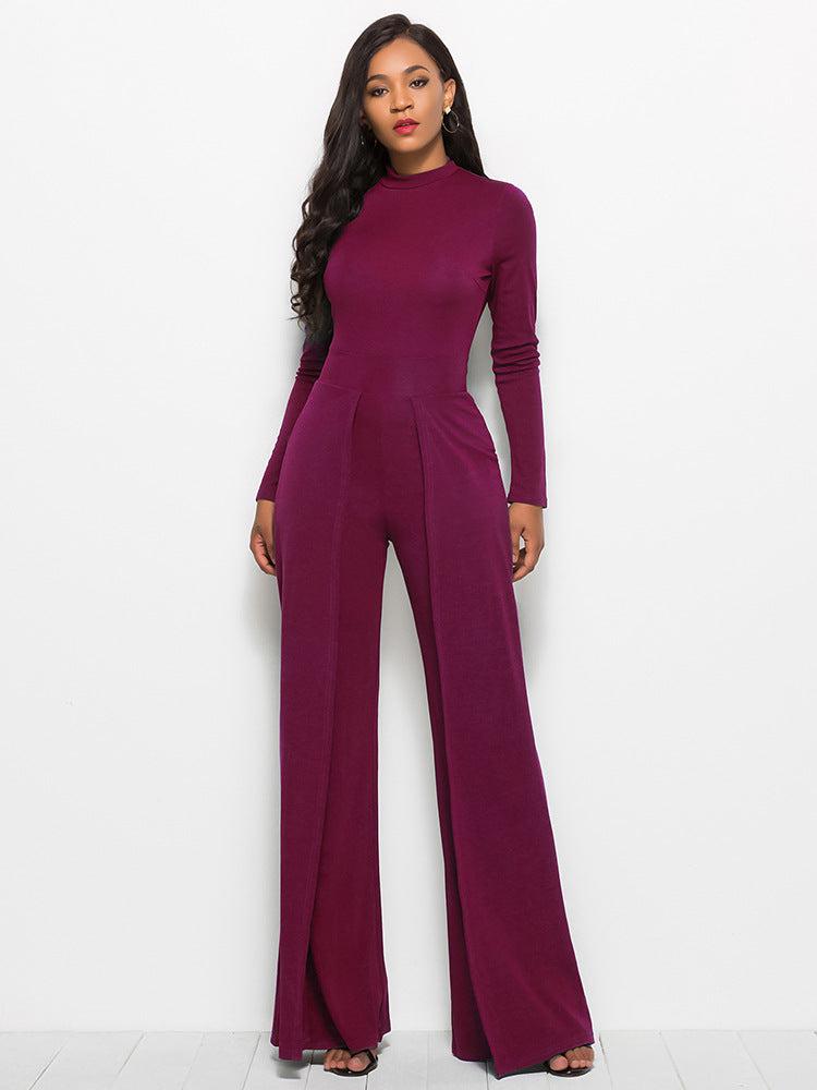 Long Sleeve Mock Neck Wide Leg Jumpsuit BLUE ZONE PLANET