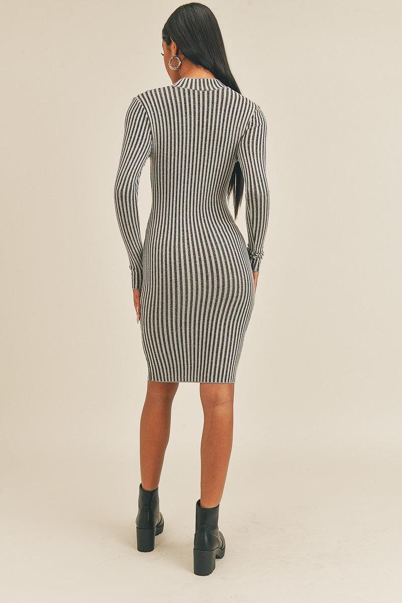 Long Sleeve Stripe Print Midi Dress Blue Zone Planet