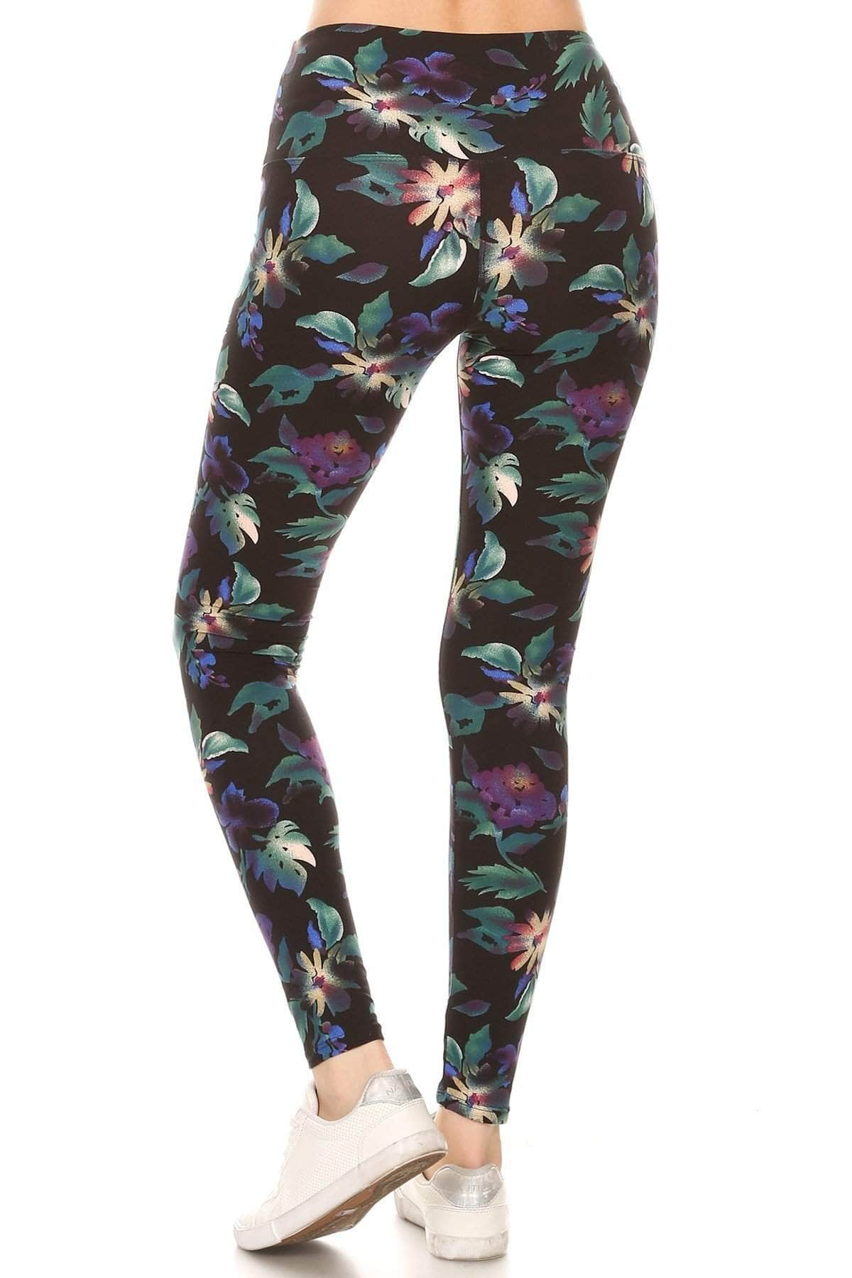 Long Yoga Style Banded Lined Floral Printed Knit Legging With High Waist Blue Zone Planet