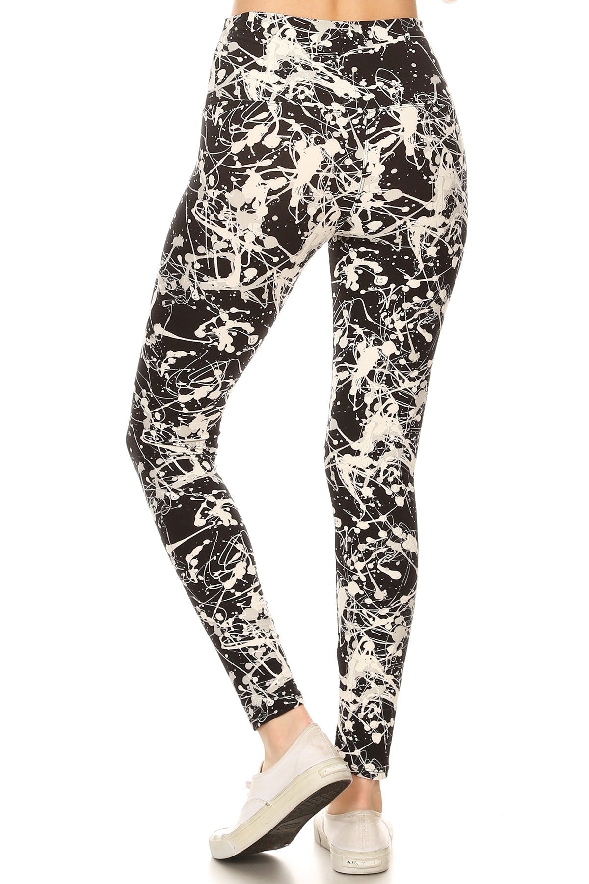 Long Yoga Style Banded Lined Paint Splatters Printed Knit Legging With High Waist Blue Zone Planet