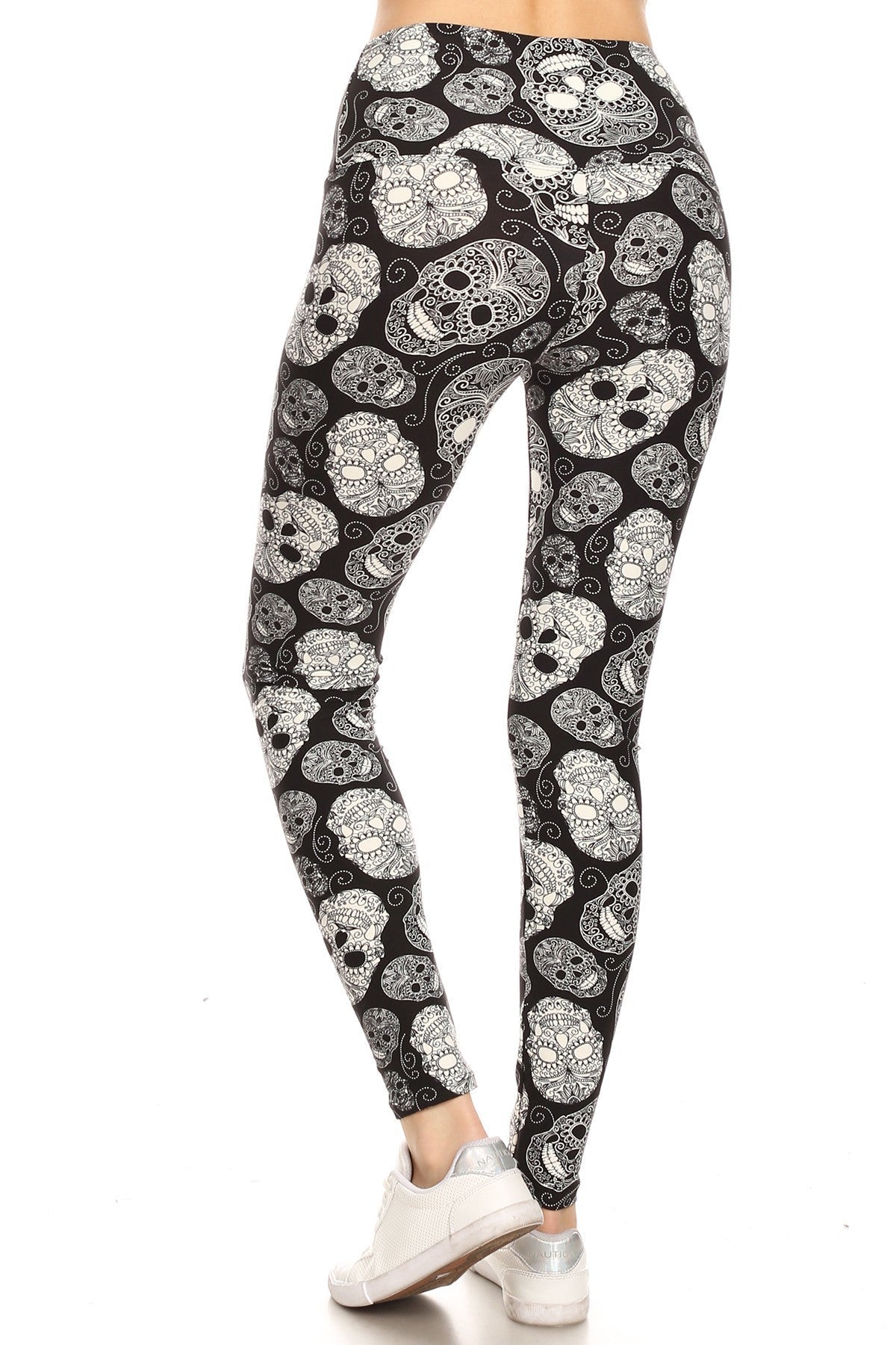 Long Yoga Style Banded Lined Skull Printed Knit Legging With High Waist Blue Zone Planet