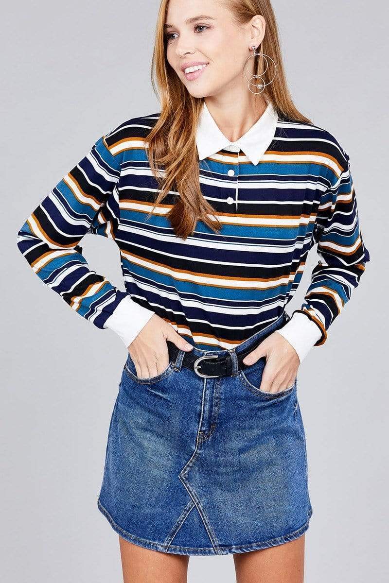 Long sleeve striped shirt-TOPS / DRESSES-[Adult]-[Female]-Blue Zone Planet