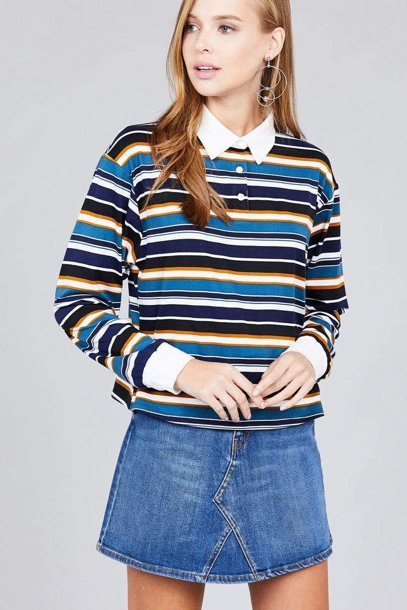 Long sleeve striped shirt-TOPS / DRESSES-[Adult]-[Female]-Navy/Blue-S-Blue Zone Planet
