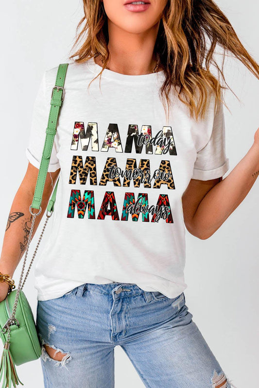 MAMA Graphic Cuffed Round Neck Tee Shirt BLUE ZONE PLANET