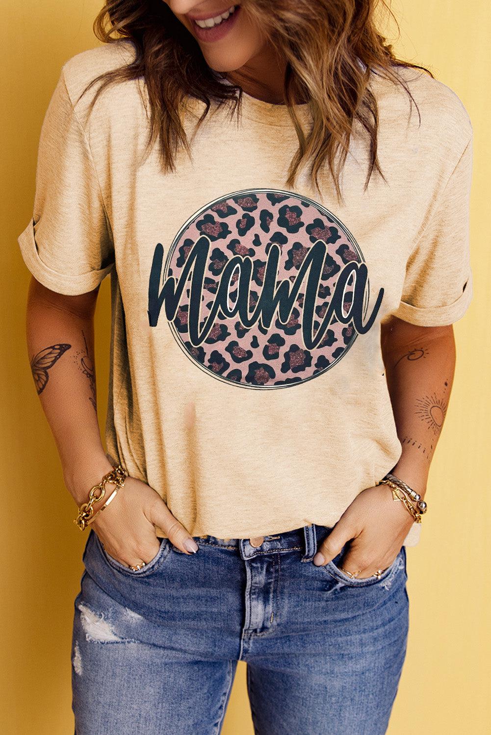 MAMA Leopard Graphic Round Neck Tee BLUE ZONE PLANET