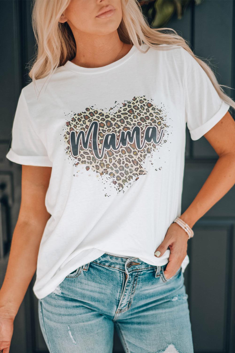 MAMA Leopard Heart Graphic Tee Shirt BLUE ZONE PLANET