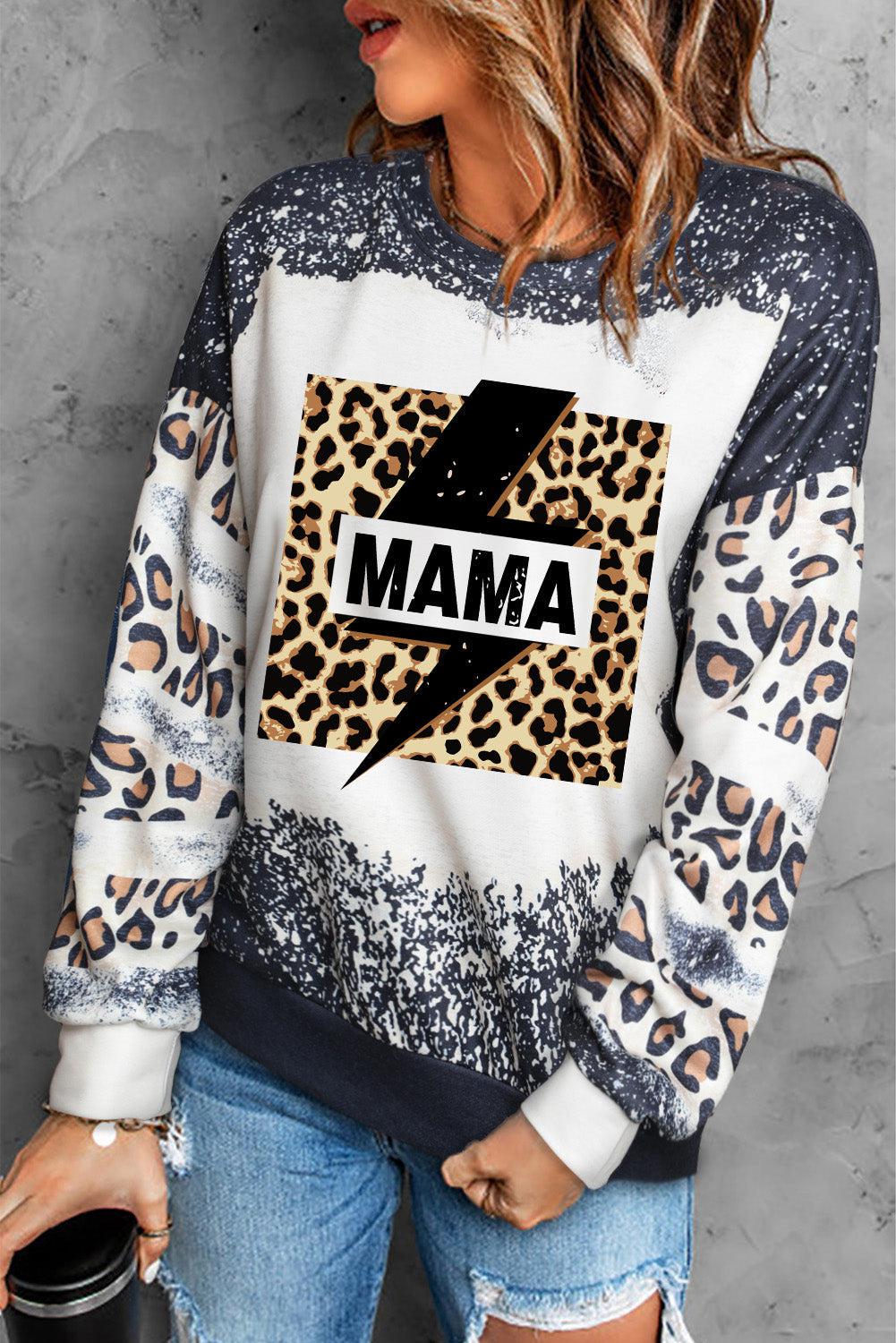 MAMA Lightning Graphic Leopard Sweatshirt BLUE ZONE PLANET
