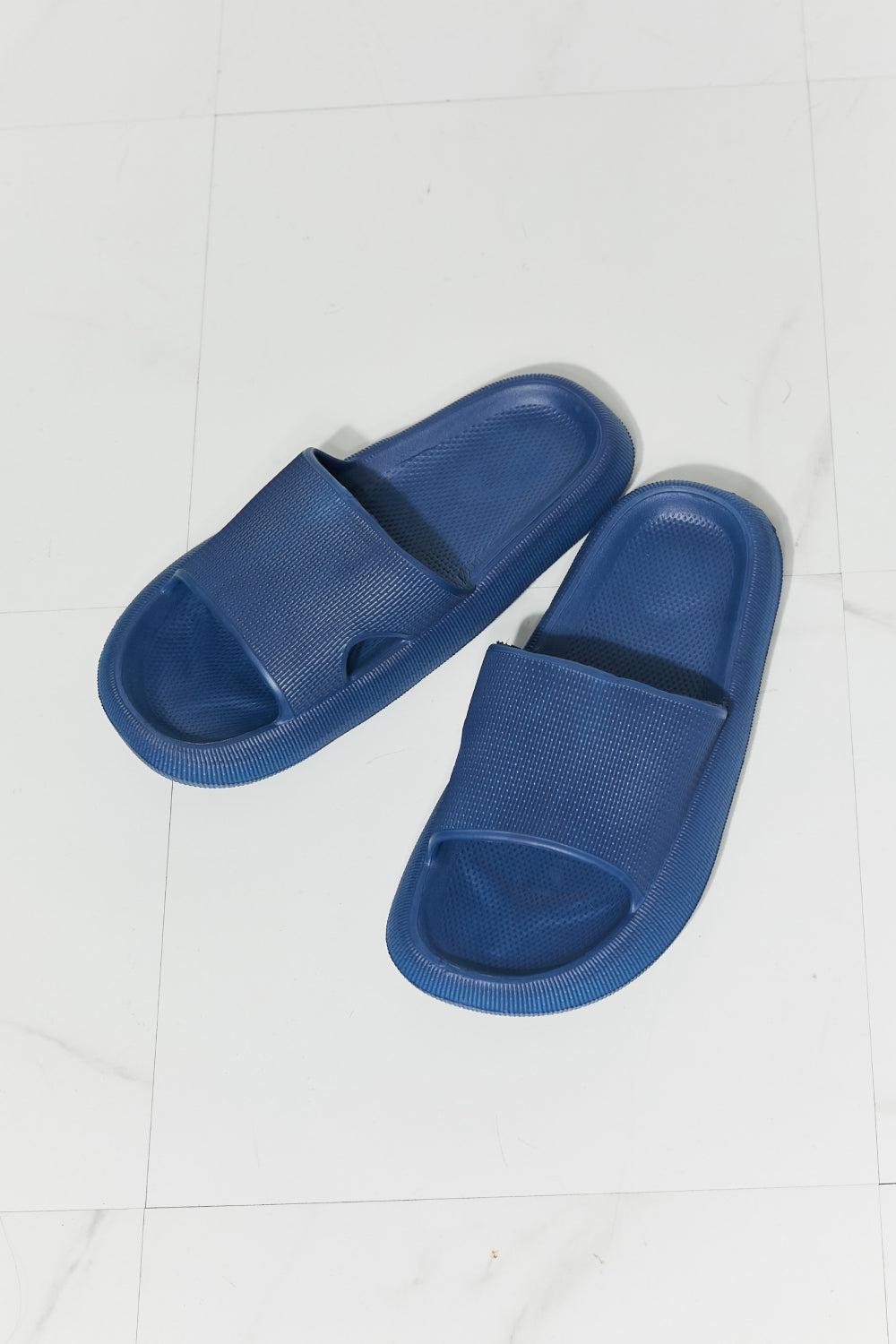 MMShoes Arms Around Me Open Toe Slide in Navy BLUE ZONE PLANET