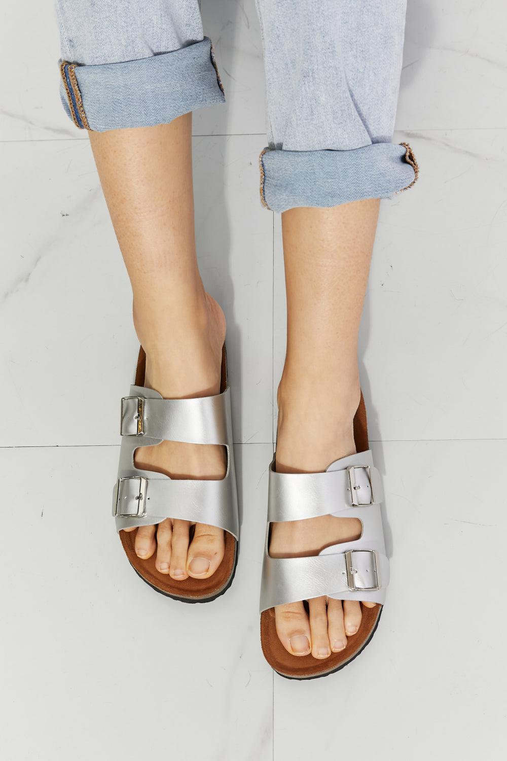 MMShoes Best Life Double-Banded Slide Sandal in Silver BLUE ZONE PLANET