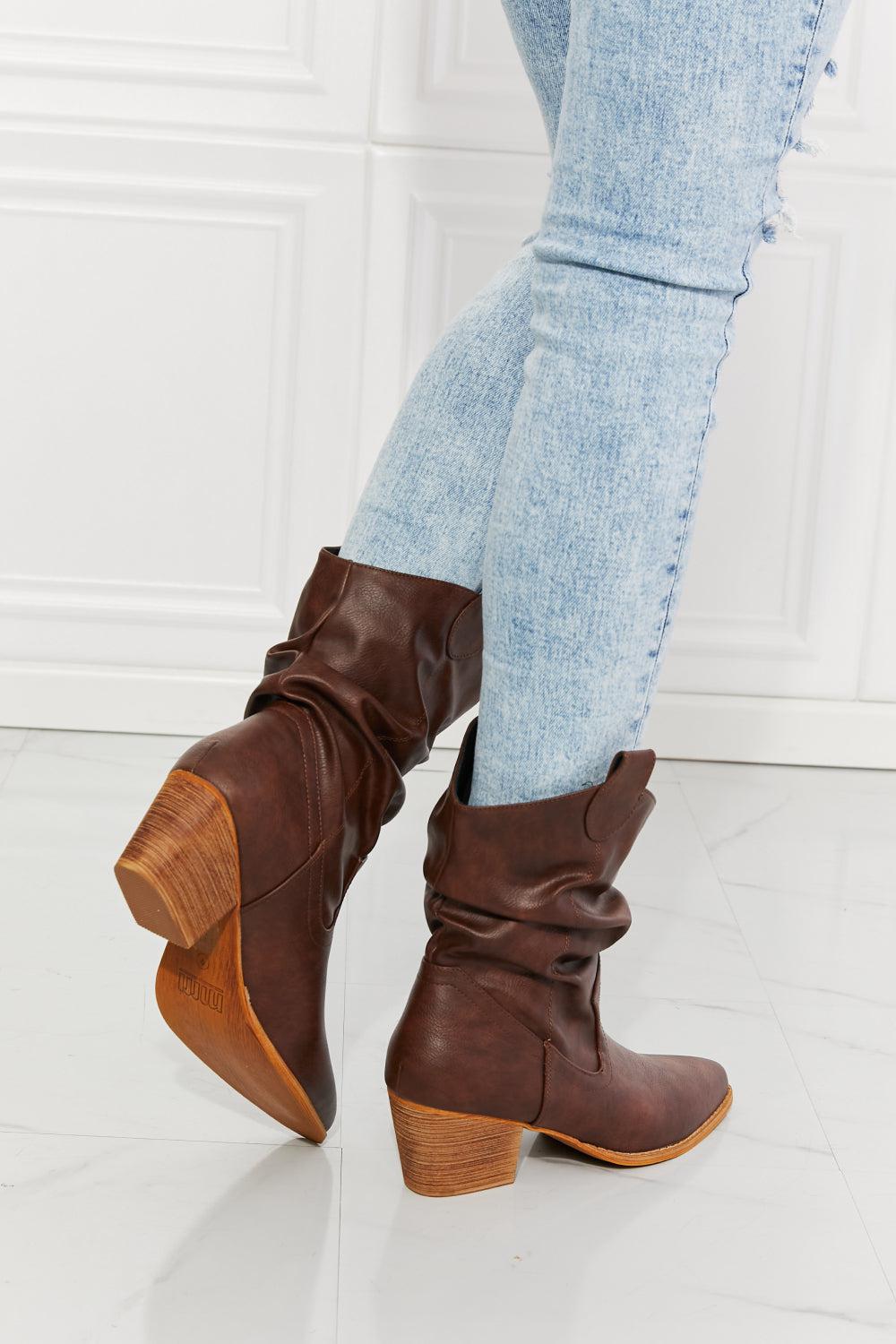 MMShoes Better in Texas Scrunch Cowboy Boots in Brown BLUE ZONE PLANET