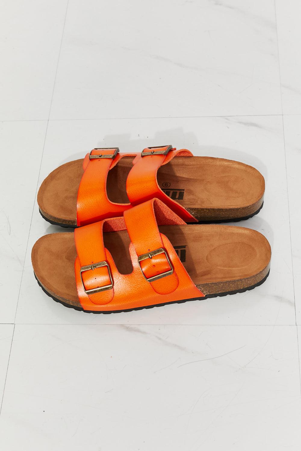 MMShoes Feeling Alive Double Banded Slide Sandals in Orange BLUE ZONE PLANET
